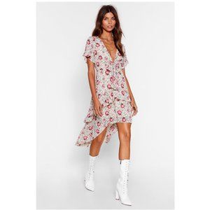 Nasty Gal Floral V Neck High Low Midi Dress US 6